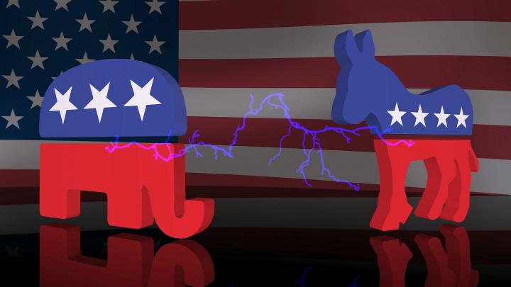 a political elephant and donkey for the republican and democrat parties