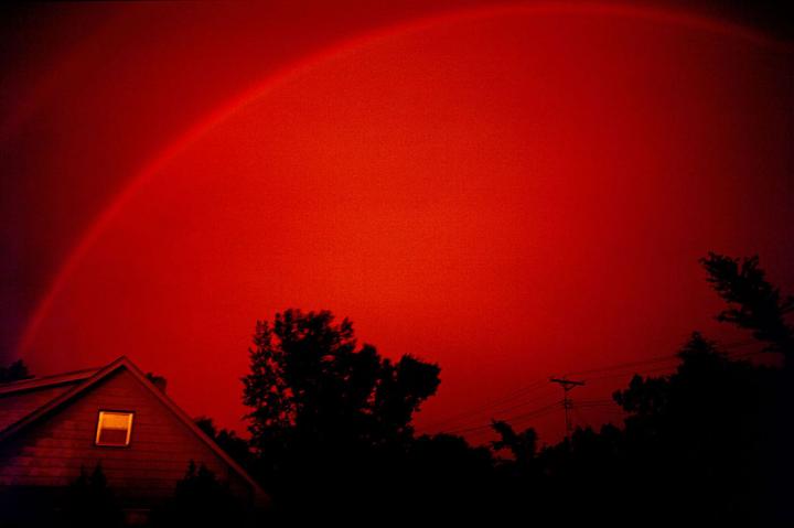 a monochrome red rainbow