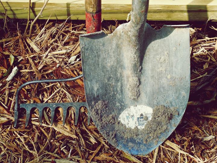 garden shovel and garden rake