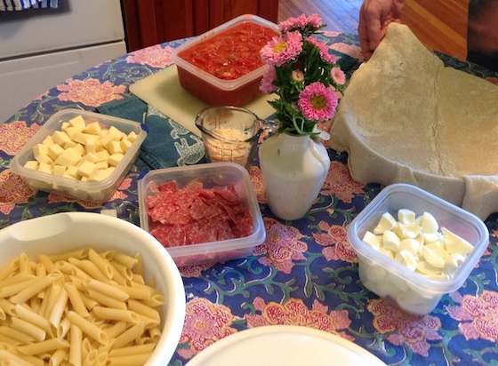 timpano ingredients on a table