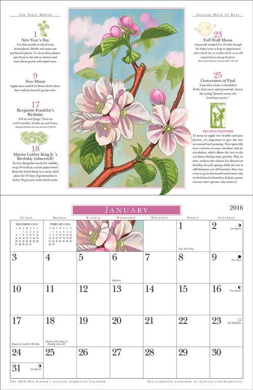 2016 Gardening Calendar Spread Old Farmer S Almanac