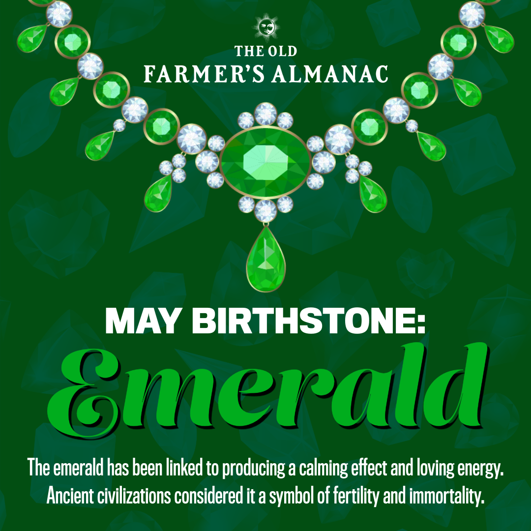 may birthstone, emerald, infographic. Symbol of fertility