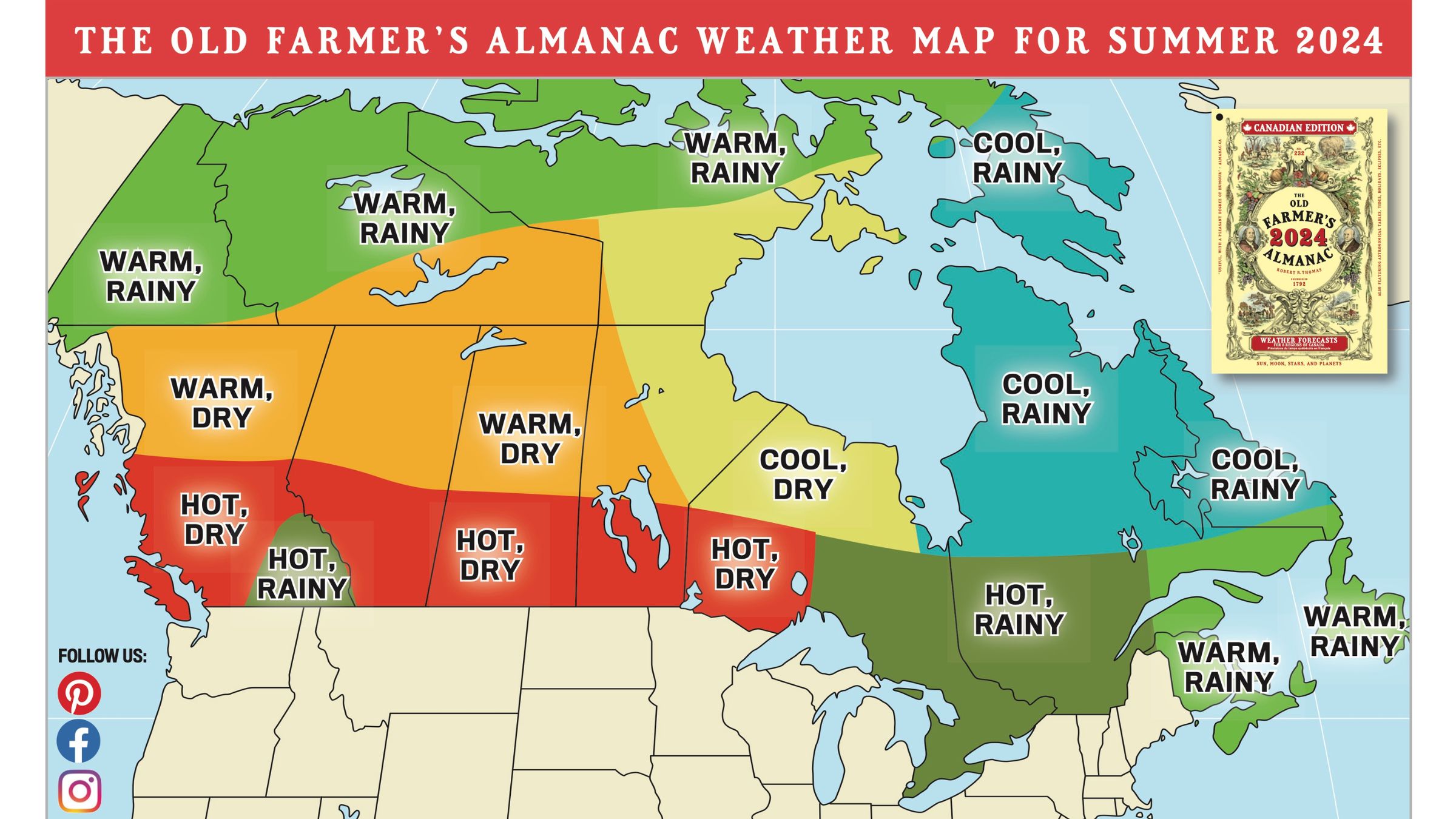 Old farmer's almanac summer 2024 weather map for Canada