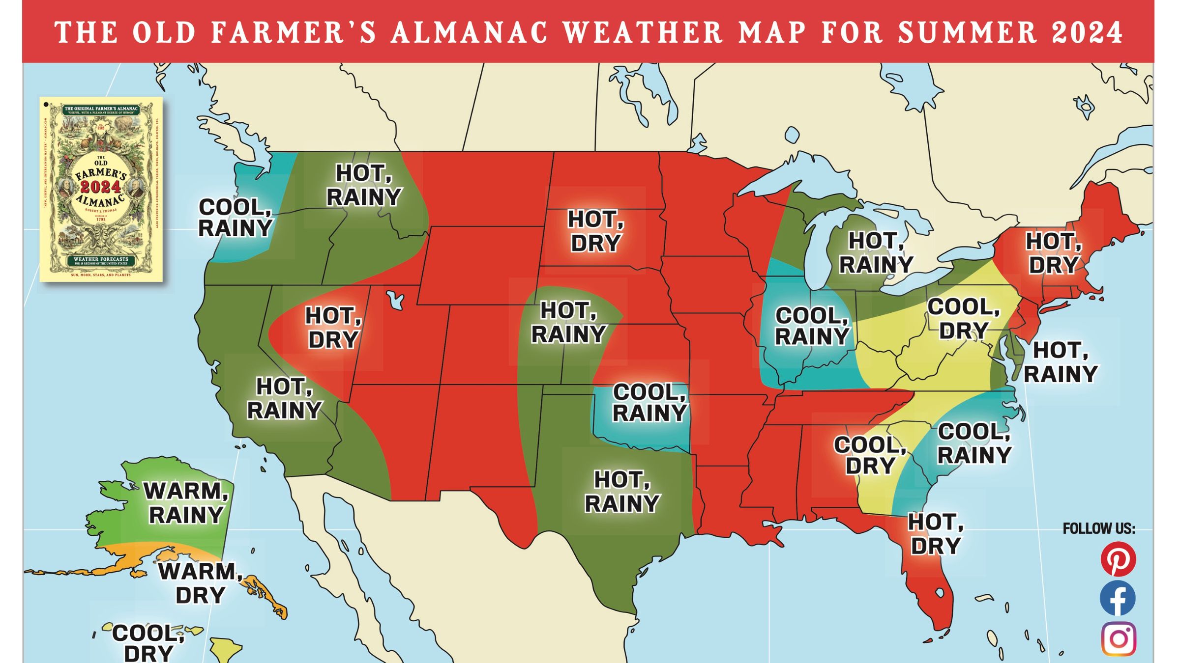 the Old Farmer's Almanac Summer Weather Map 2024 for the United States