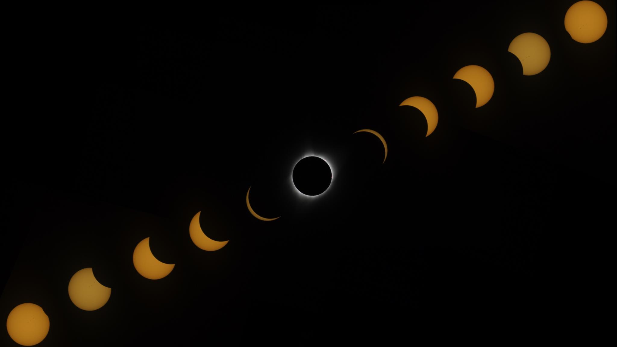 The sequence of an eclipse from partial to total to partial again