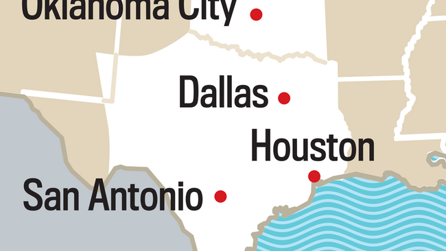 Map of the Texas-Oklahoma Region. OKC, Dallas, Houston, San Antonio