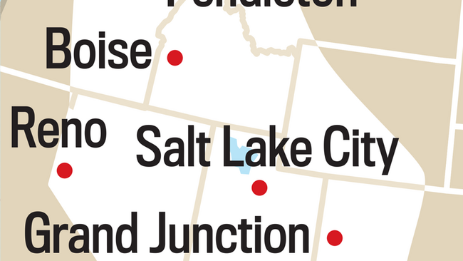 Map of the Intermountain Region. Spokane, Pendleton, Boise, Reno, SLC, Grand Junction, Flagstaff