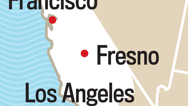 Map of the Pacific Southwest Region. San Francisco, Fresno, Los Angeles, San Diego