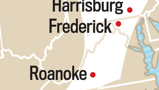 Map of the Appalachians Region. Elmira, Scranton, Harrisburg, Frederick, Roanoke, and Asheville