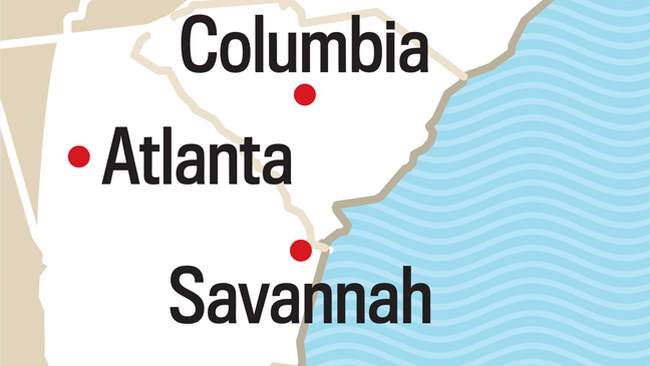 Map of the Southeast Region. Raleigh, Columbia, Atlanta, Savannah