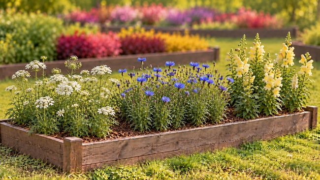 Flowers in a raised bed. All cutting flowers. 