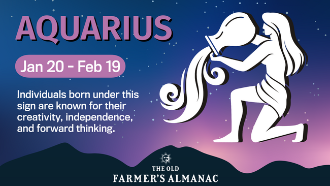 Aquarius zodiac sign infographic with dates and symbols