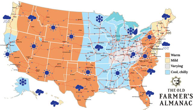 U.S. Thanksgiving 2026 weather forecast map showing regional sunshine, rain, snow, and temperature conditions for holiday travel.