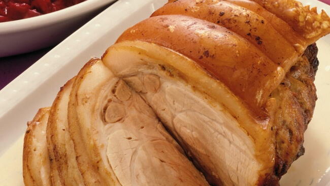 a brined pork roast that has been sliced