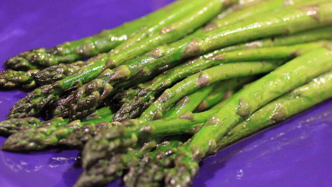 Fresh-Cut, Roasted Asparagus on a plate