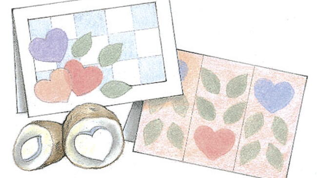 illustration of Homemade Note Cards made with potato stamps