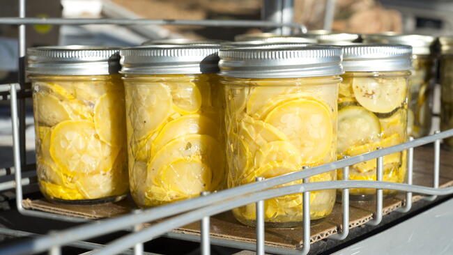 Summer Squash Pickles in jars