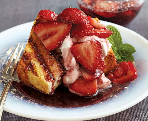 Grilled Angel Food Cake with Berry-Wine Sauce