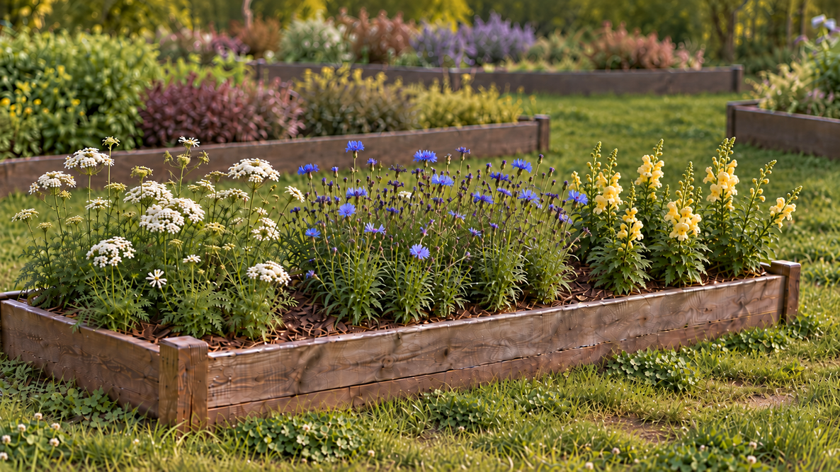 Flowers in a raised bed. All cutting flowers. 