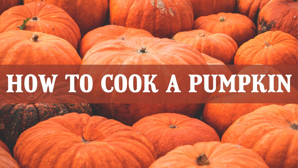 pile of orange pumpkins with the text, how to cook a pumpkin. pumpkin puree for pumpkin pie and roasting pumpkins