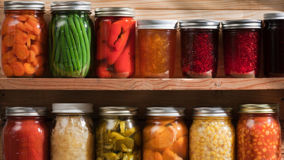 canning jars with fresh produce