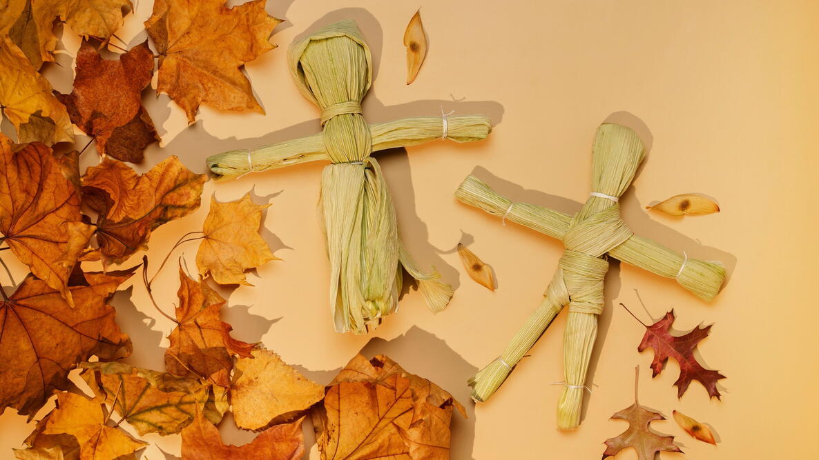 Native American Corn husk doll made out of the corn cobs dried leaves (corn husks)