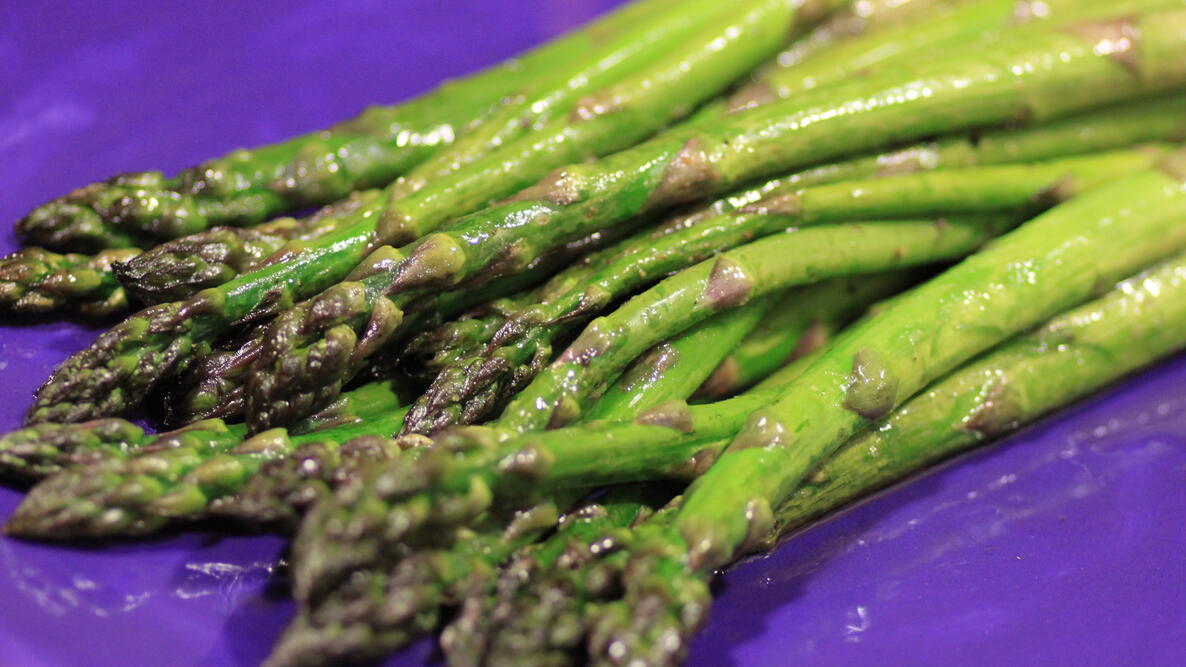 Fresh-Cut, Roasted Asparagus on a plate
