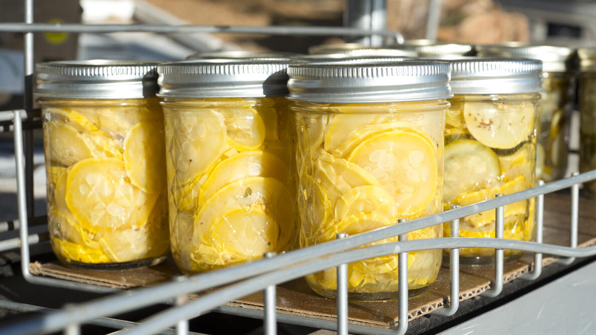 Summer Squash Pickles in jars