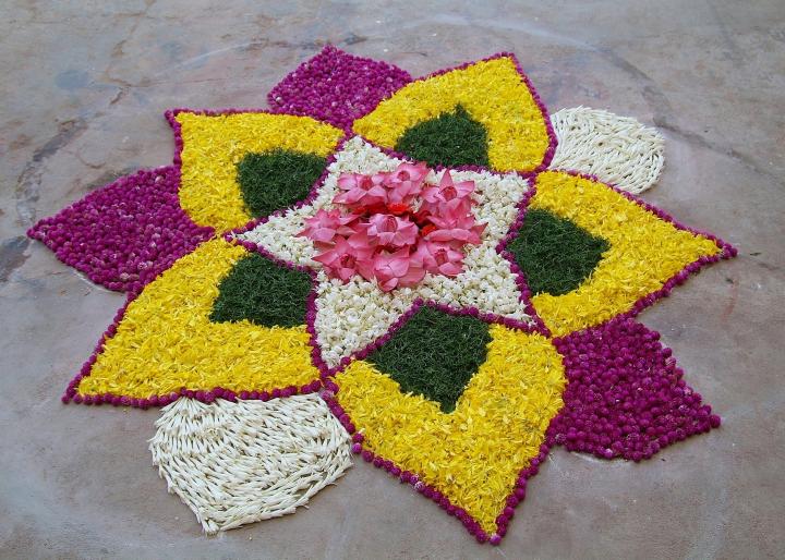 A rangoli made of flowers. Credit: www.almanac.com