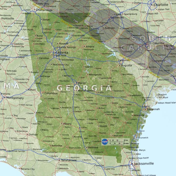 Georgia eclipse map by NASA