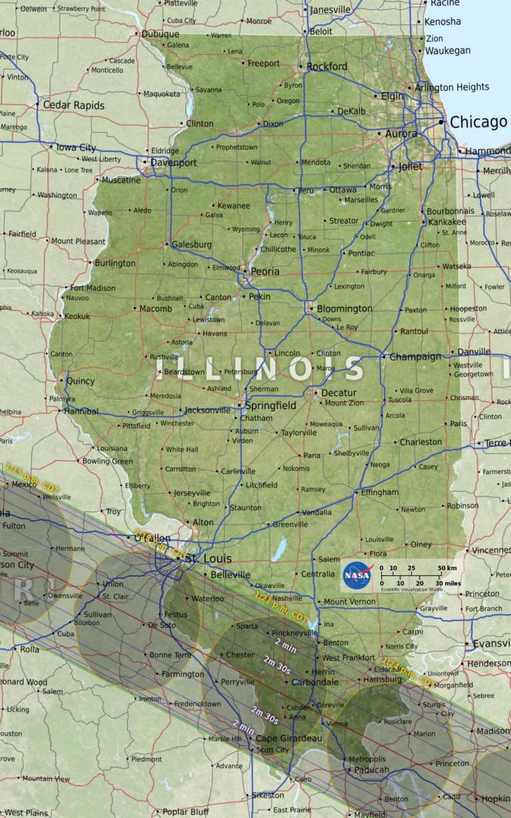 Illinois eclipse map by NASA