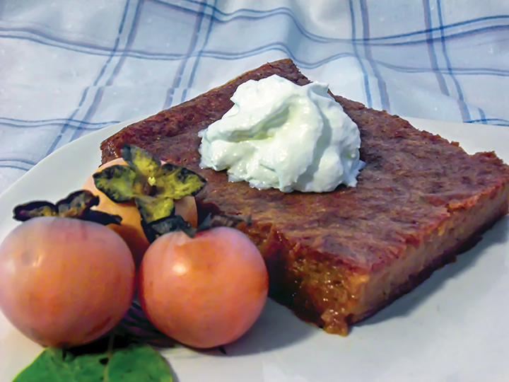 persimmon pudding with a dollop of whipped cream