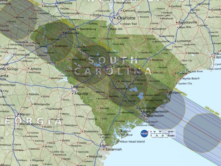 South Carolina eclipse map by NASA