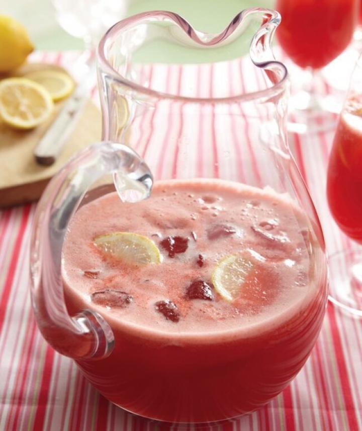 strawberry lemonade in pitcher
