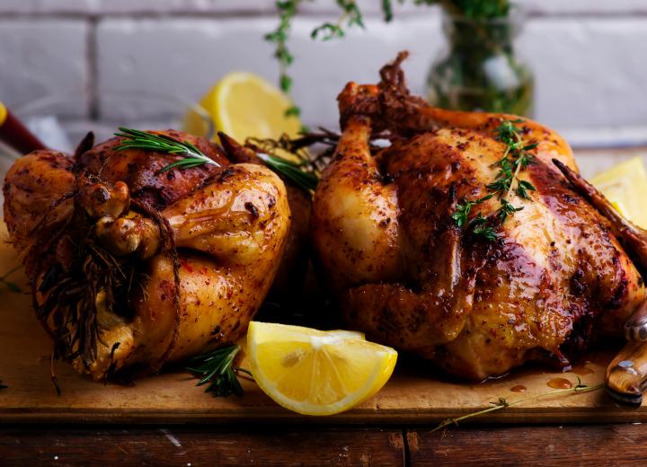 roasted cornish hens on a platter