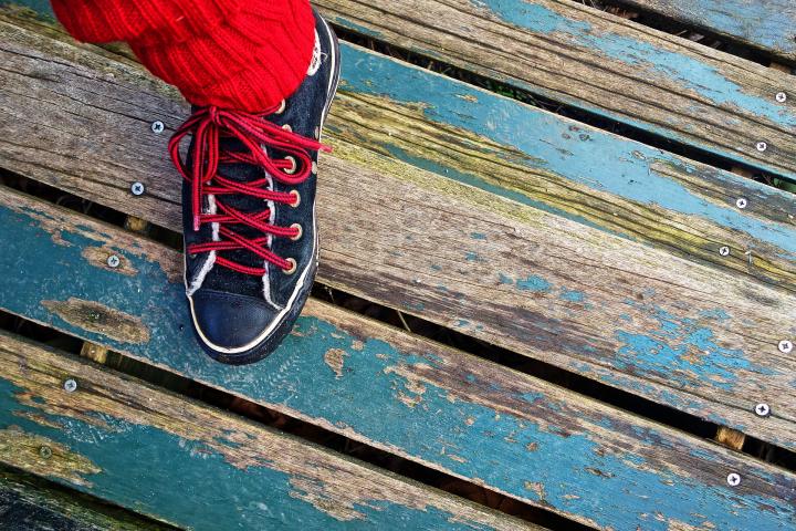 shoe on a wooden deck