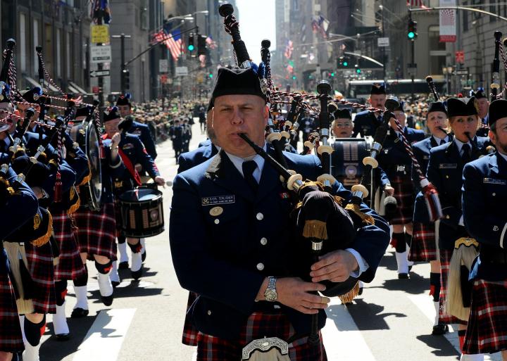 bagpipes at a Saint Patricks Day parade