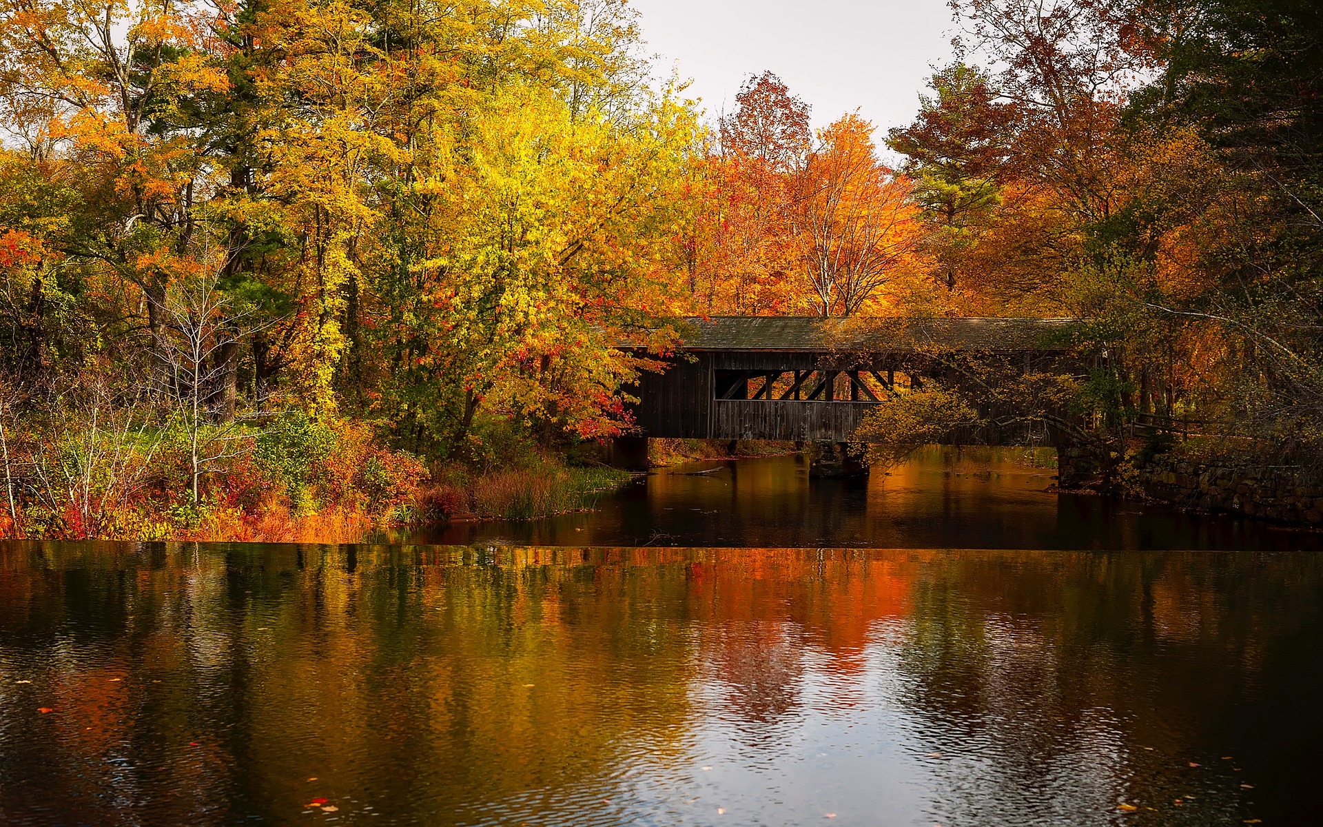 covered bridge in the fall, first day of fall, first day of autumn